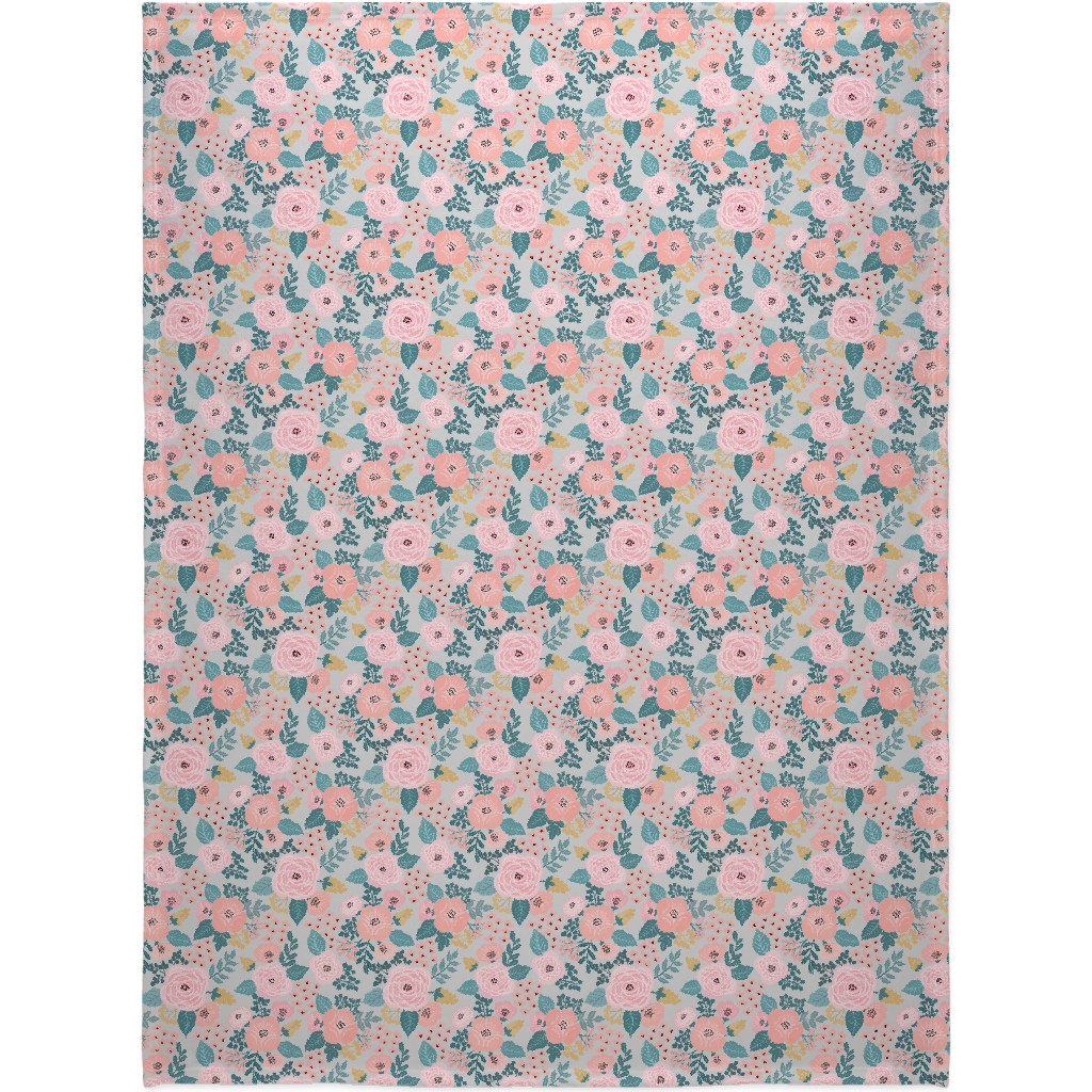 June Botanicals - Gray Blanket, Plush Fleece, 60x80, Pink