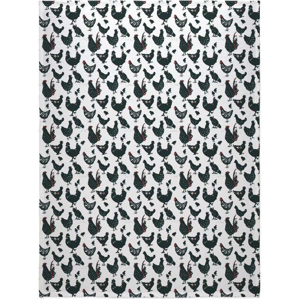 Chickens - Neutral Blanket, Plush Fleece, 60x80, Black, Black