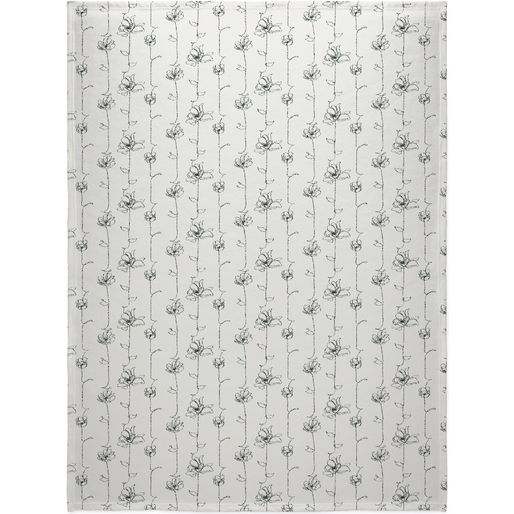 One Line Floral - Neutral Blanket, Plush Fleece, 60x80, White, White