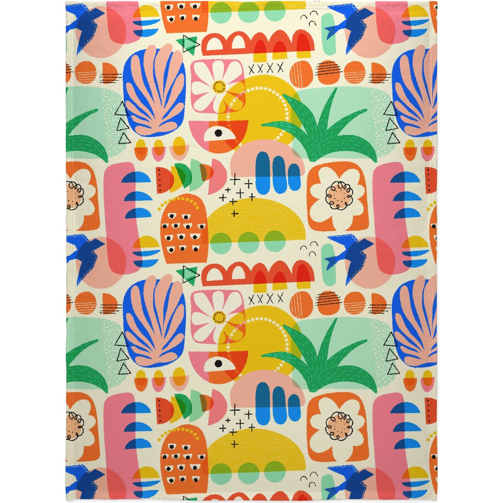 Abstract Shapes Modern Art Collage Blanket, Plush Fleece, 60x80, Multicolor