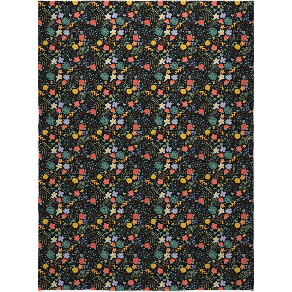 Hawaii Floral - Black Blanket, Plush Fleece, 60x80, Multicolor