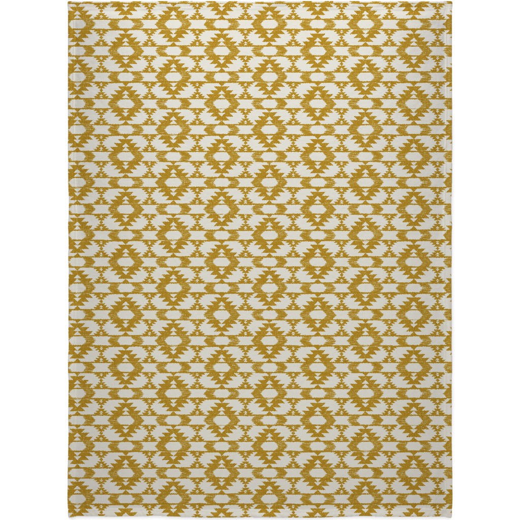 Modern Tribal Abstract Geometric - Yellow and White Blanket, Plush Fleece, 60x80, Yellow, Classic Yellow