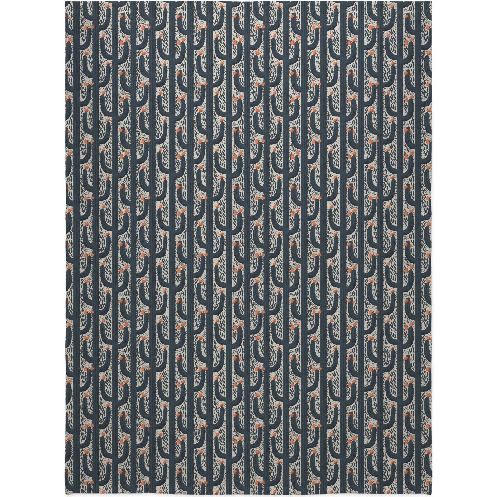 Wyatt - Cactus - Navy Blanket, Plush Fleece, 60x80, Blue, True Blue