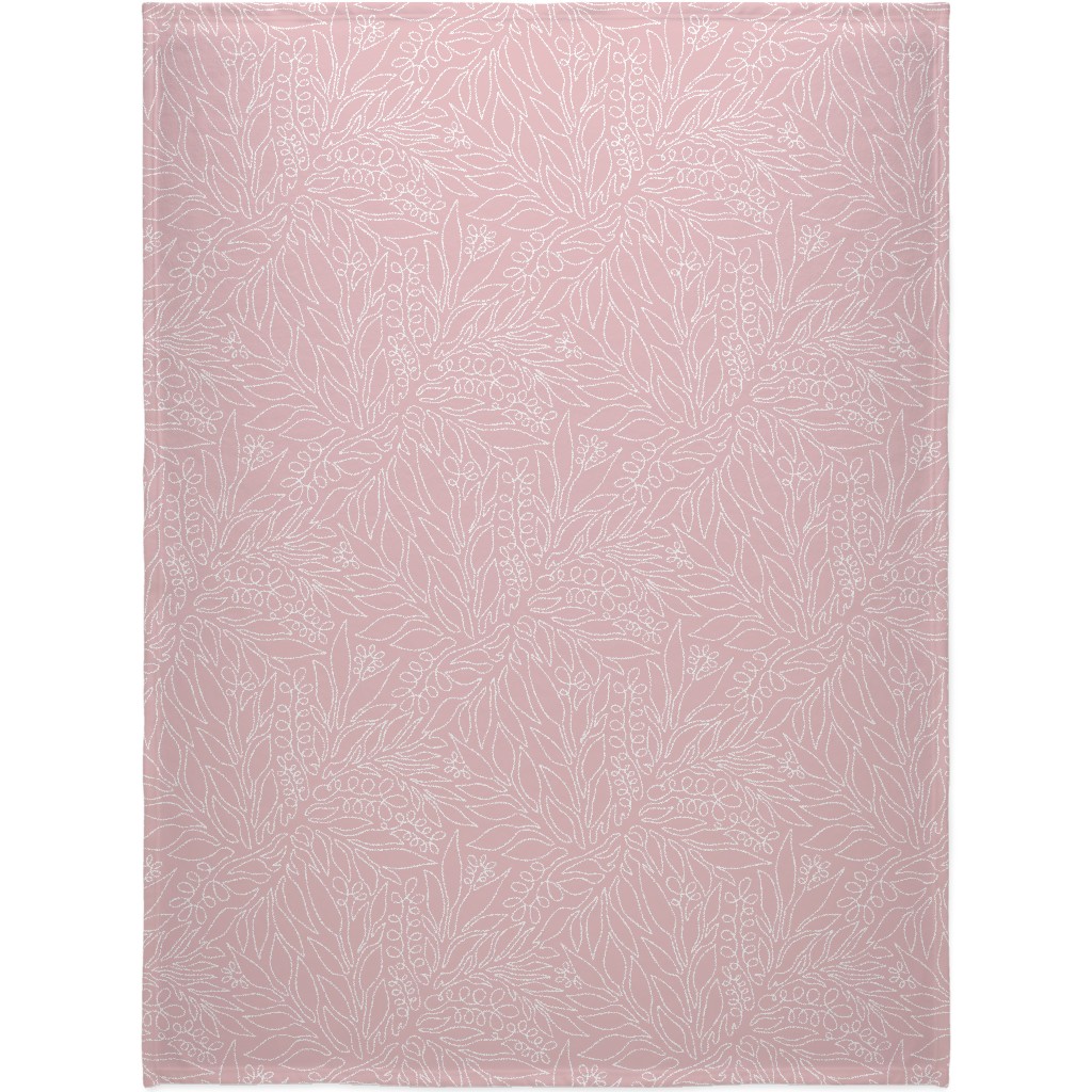 Contour Line Botanicals - Blush Pink Blanket, Plush Fleece, 60x80, Pink