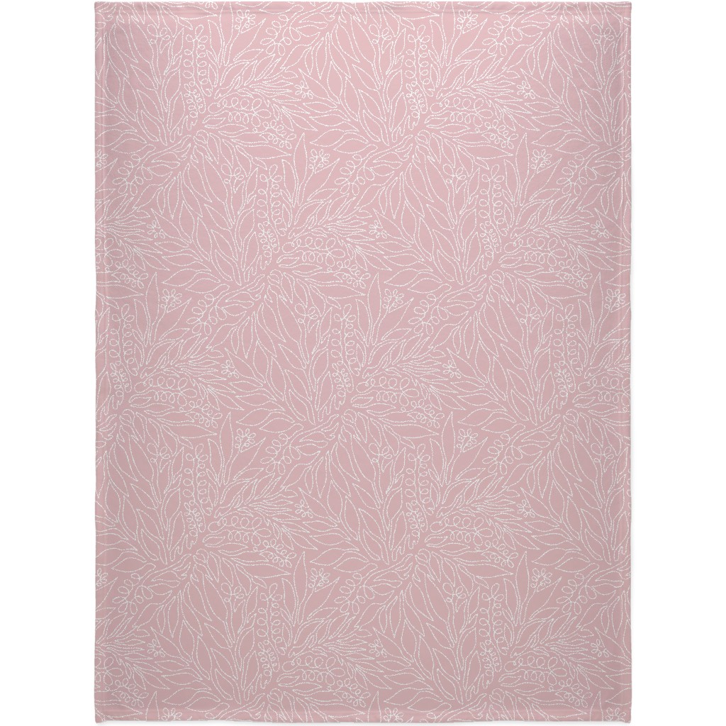 Contour Line Botanicals - Blush Pink Blanket, Plush Fleece, 60x80, Pink, Bright Pink