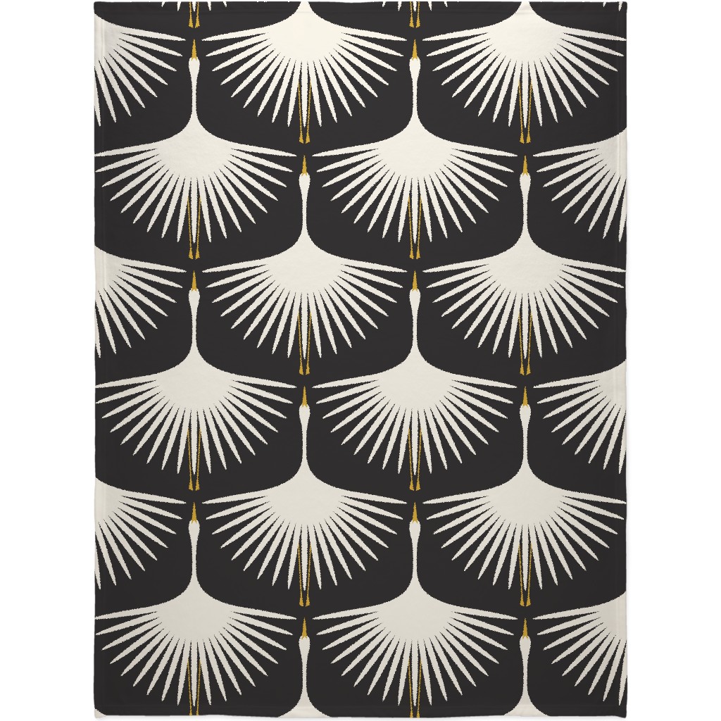 Art Deco Swans - Cream & Black Blanket, Plush Fleece, 60x80, Black, Black