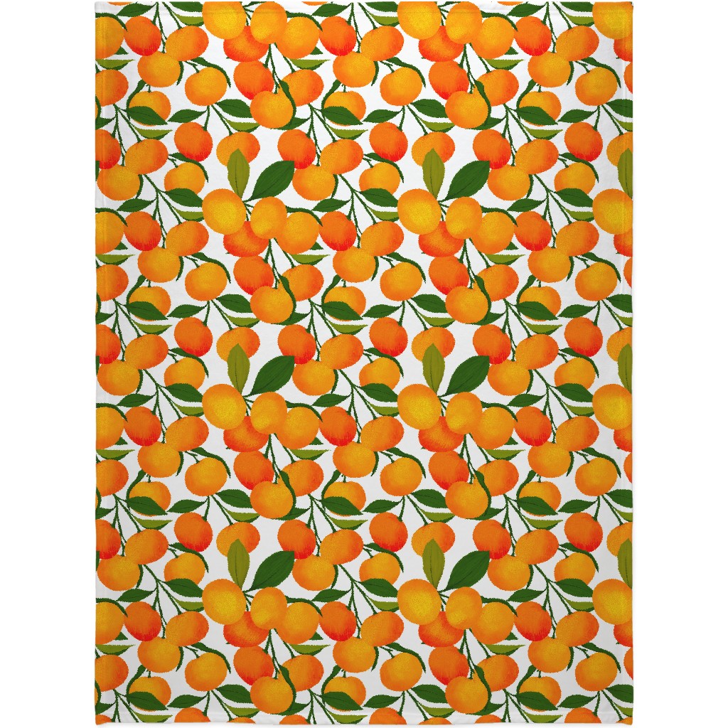 Tangerine Dreams - Orange on White Blanket, Plush Fleece, 60x80, Orange