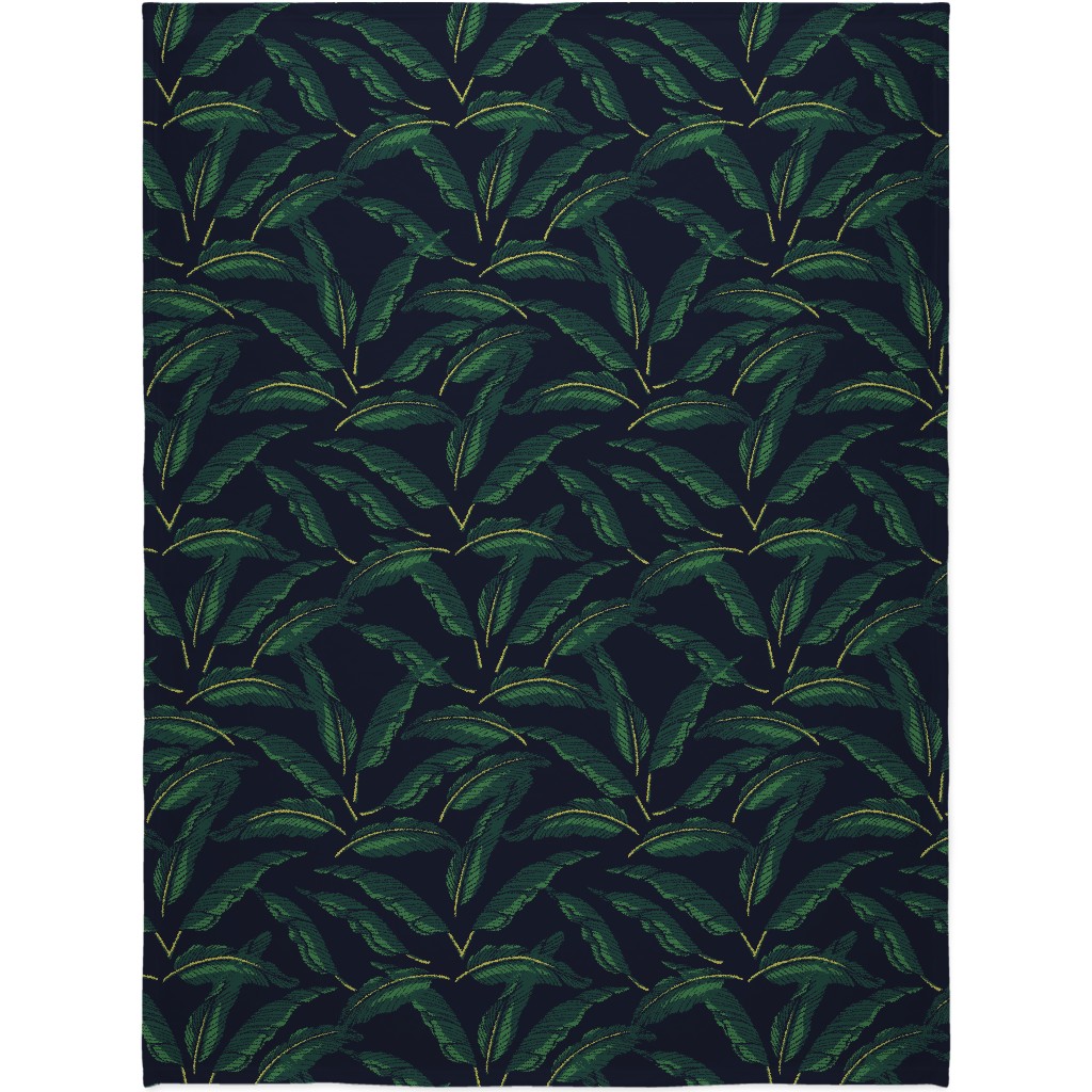 Moody Banana Leaves - Green Blanket, Plush Fleece, 60x80, Green, Classic Green