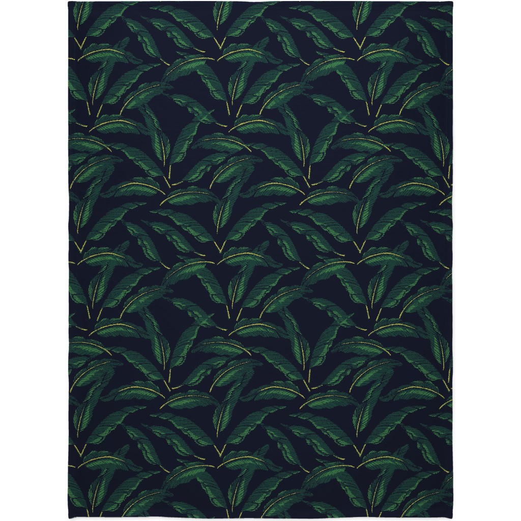 Moody Banana Leaves - Green Blanket, Plush Fleece, 60x80, Green