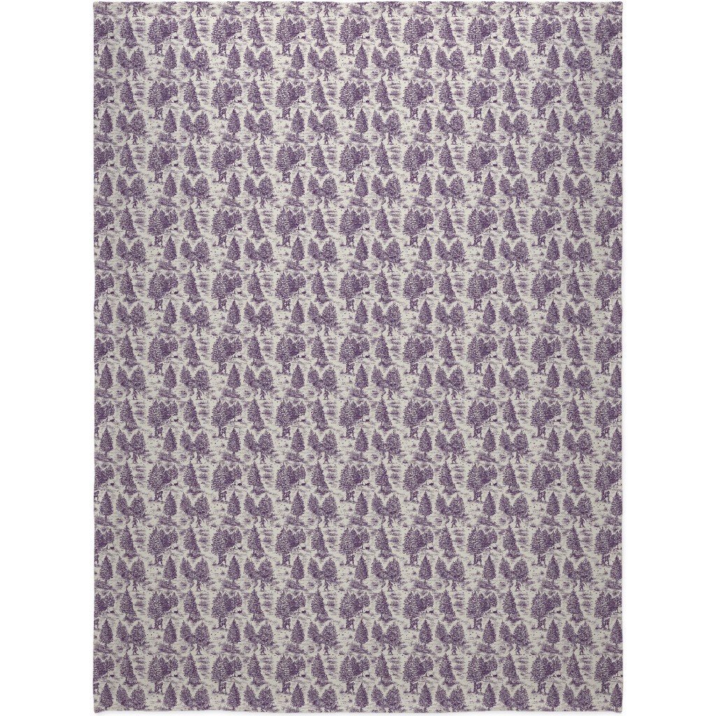 Bigfoot Sasquatch Toile De Jouy Blanket, Plush Fleece, 60x80, Purple, Crystal Ball