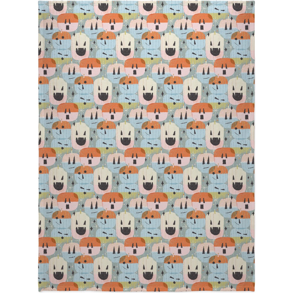 Retro Mod Jack-O-Lanterns -Multi Blanket, Plush Fleece, 60x80, Multicolor