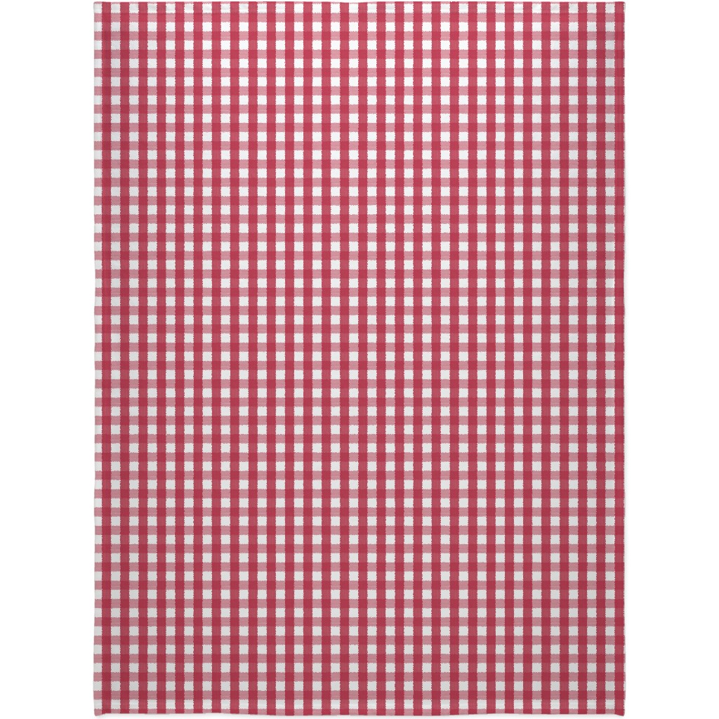 Check Red on White Blanket, Plush Fleece, 60x80, Red, Red