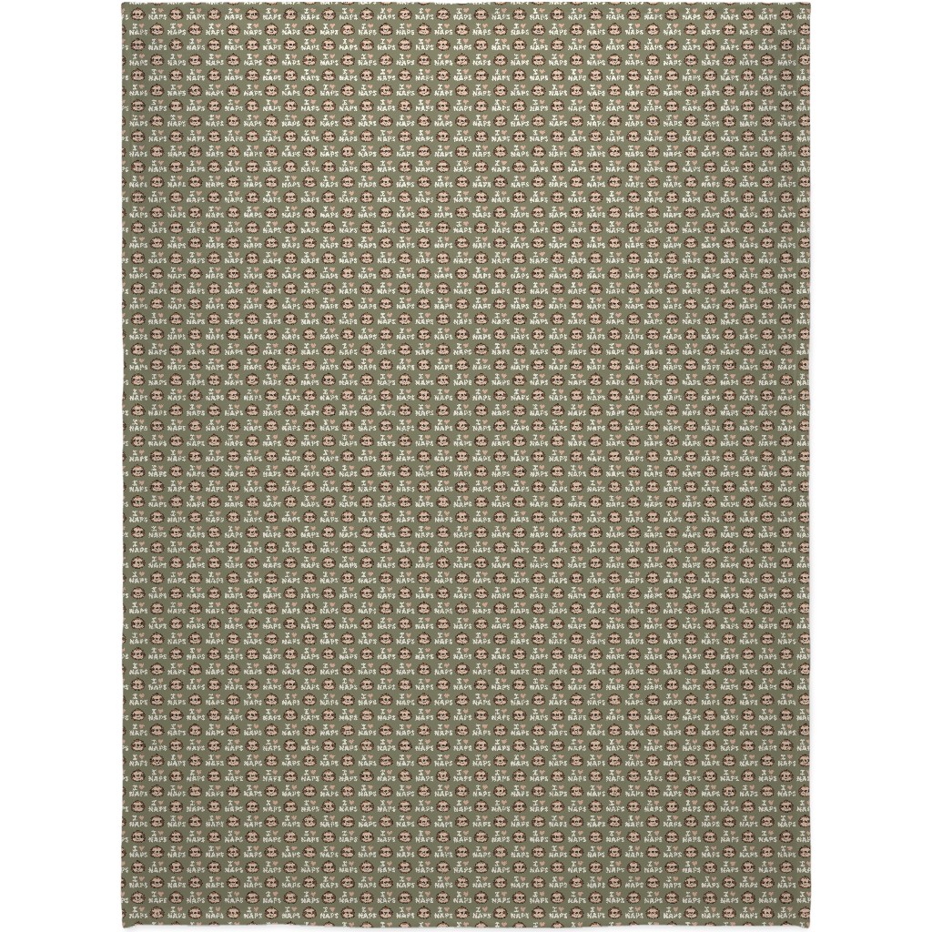 I Heart Naps - Cute Sloths - Olive Green Blanket, Plush Fleece, 60x80, Green, Classic Green