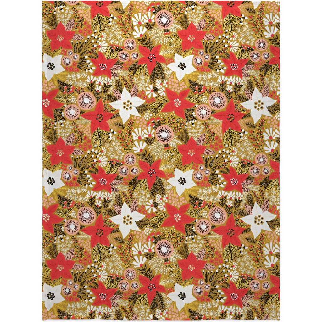 Poinsettia Christmas Flower - Multi Blanket, Plush Fleece, 60x80, Multicolor