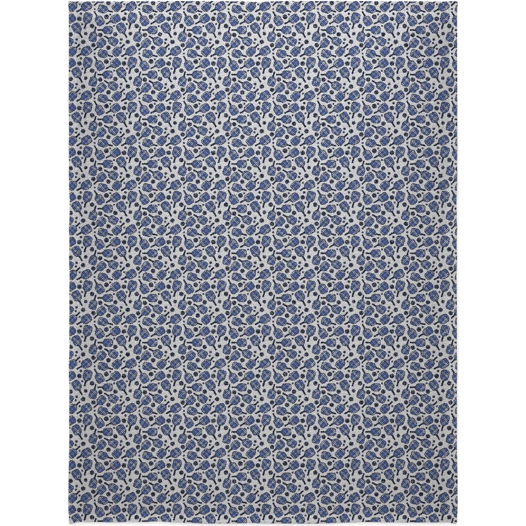 Pickleball Paddles - Blue and Gray Blanket, Plush Fleece, 60x80, Blue