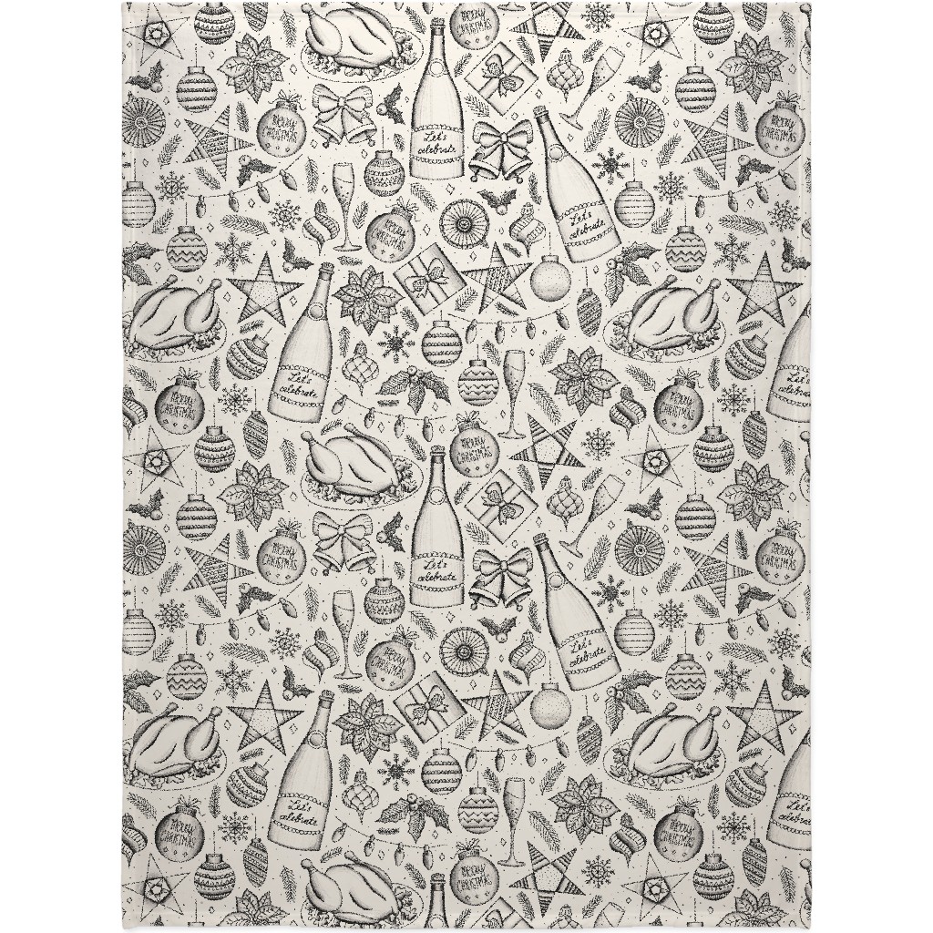 Vintage Christmas Toile - Neutral Blanket, Plush Fleece, 60x80, Beige, Pearl