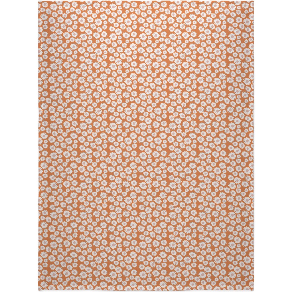 Boho Daisies - Flowers - Muted Orange and Blush Blanket, Plush Fleece, 60x80, Orange, Orange