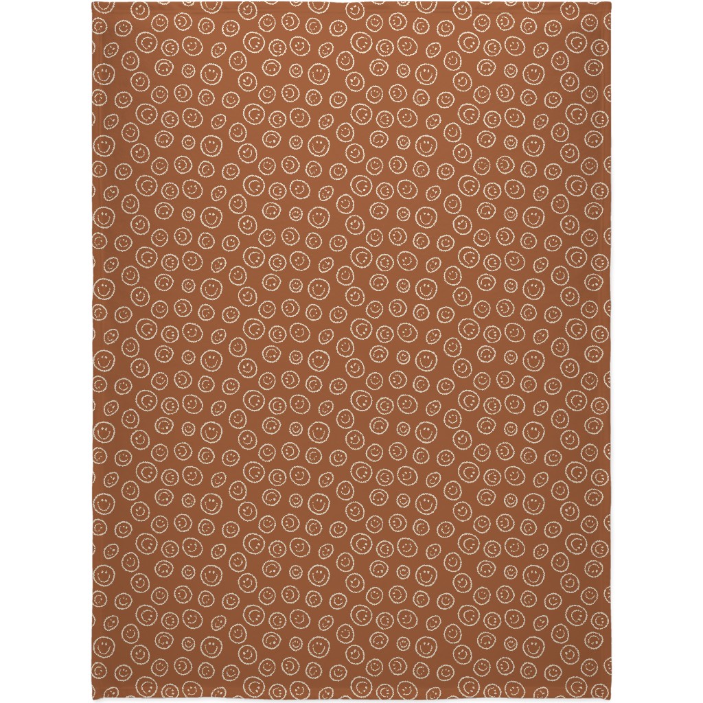 Smiley Winking Faces Blanket, Plush Fleece, 60x80, Brown, Burnt Sienna