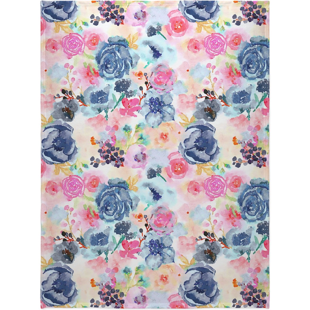 Spring Dreams - Watercolor Floral - Multi Blanket, Plush Fleece, 60x80, Multicolor