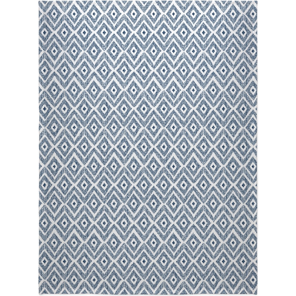 Ikat - Navy Blanket, Plush Fleece, 60x80, Blue, True Blue