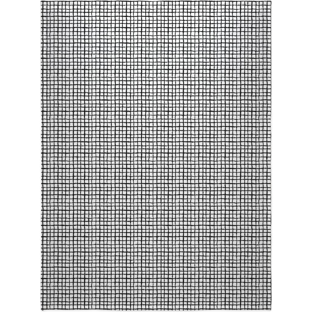 Simple Grid - Classic - Black and White Blanket, Plush Fleece, 60x80, Black, Black