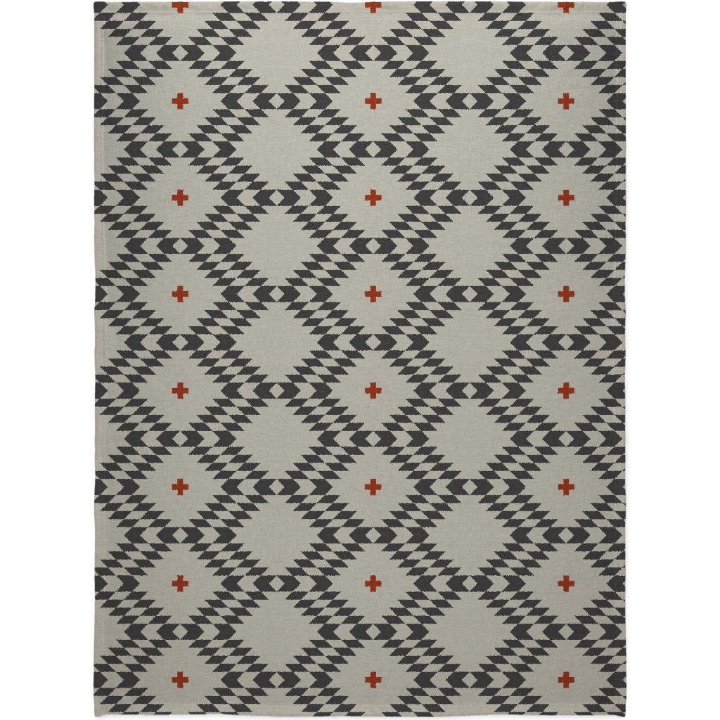 Native Natural - Neutral With Orange Blanket, Plush Fleece, 60x80, Gray, Gray