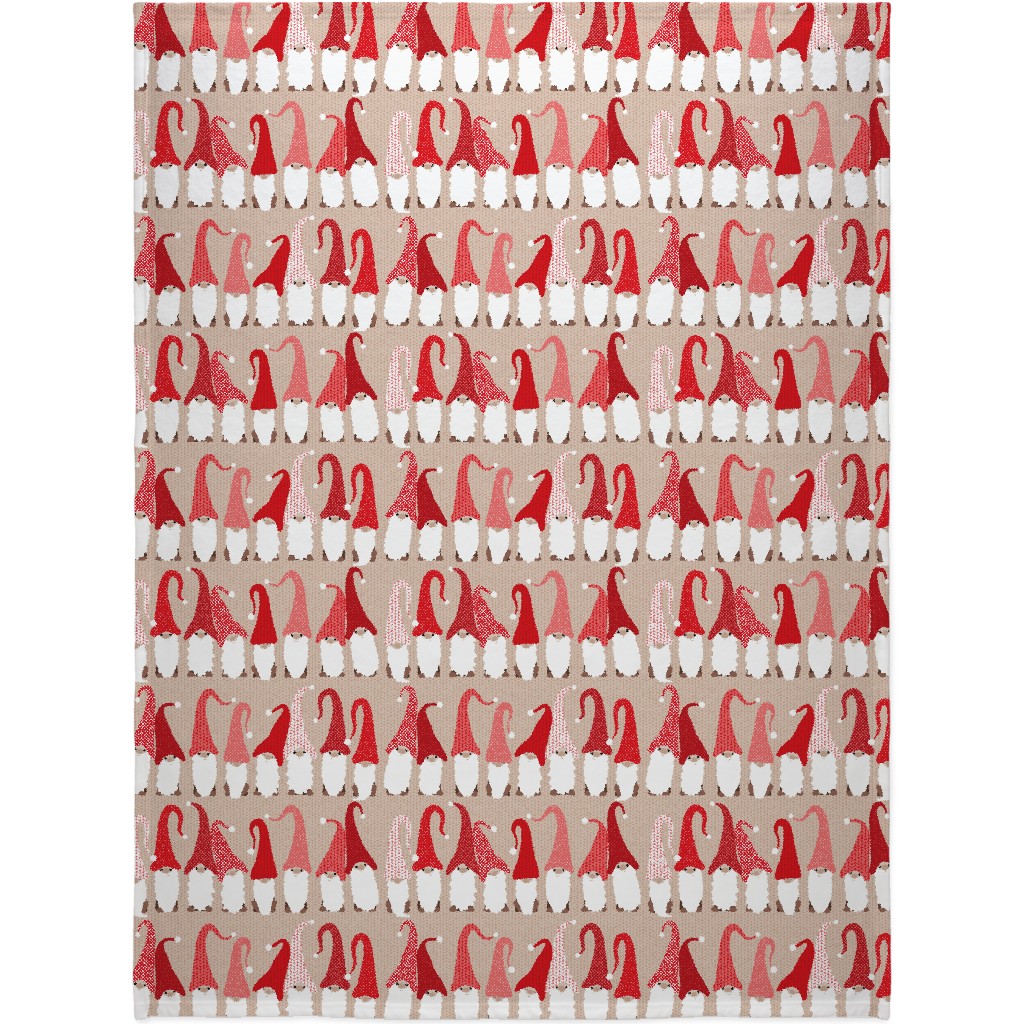 Gnome Friends - Red Blanket, Plush Fleece, 60x80, Red, Red