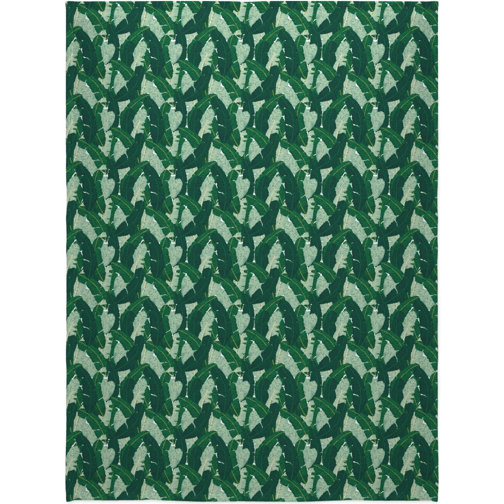 Classic Banana Leaves in Palm Springs Green Blanket, Plush Fleece, 60x80, Green, Classic Green