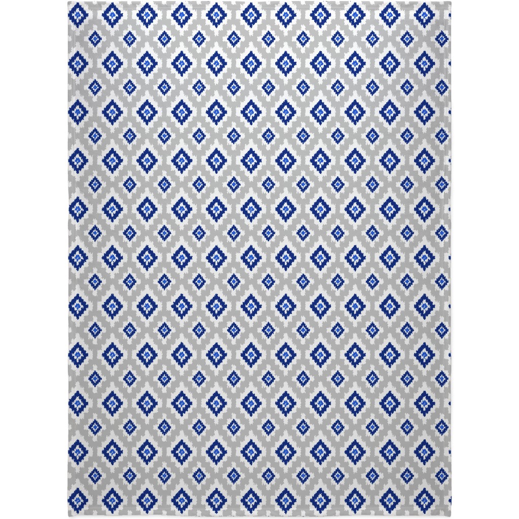 Boho Ikat in Blue & Grey Blanket, Plush Fleece, 60x80, Blue