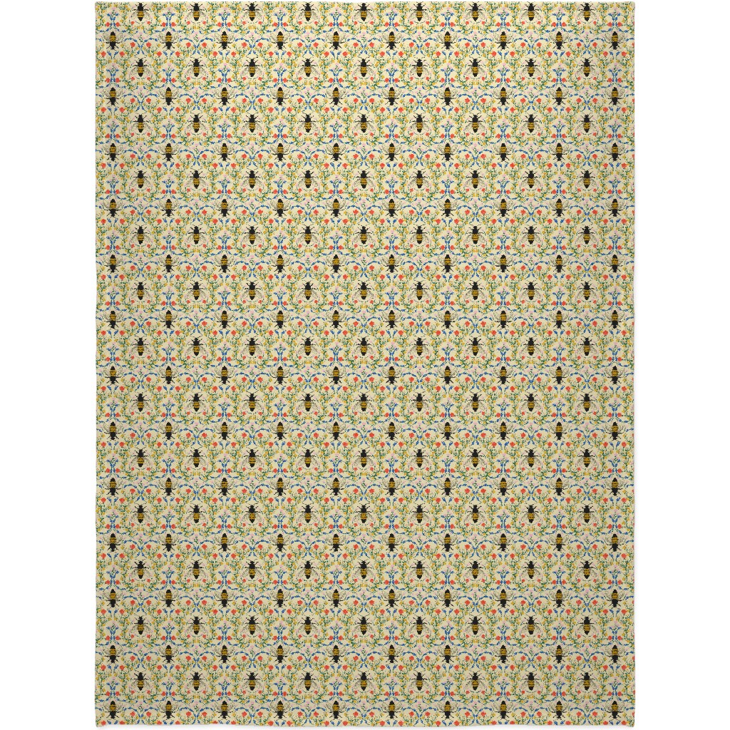 Bee Garden - Multi on Cream Blanket, Plush Fleece, 60x80, Yellow, Classic Yellow