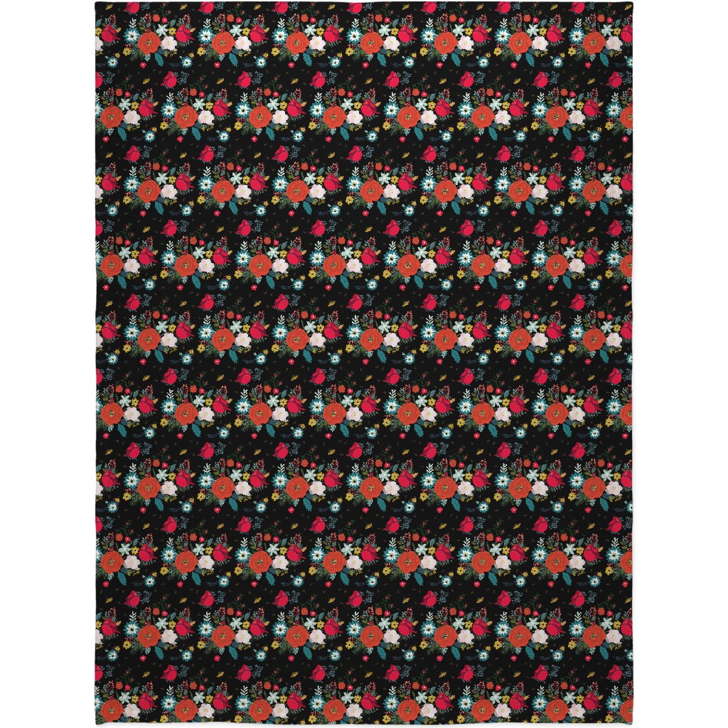 Winter Fields - Black Blanket, Plush Fleece, 60x80, Multicolor