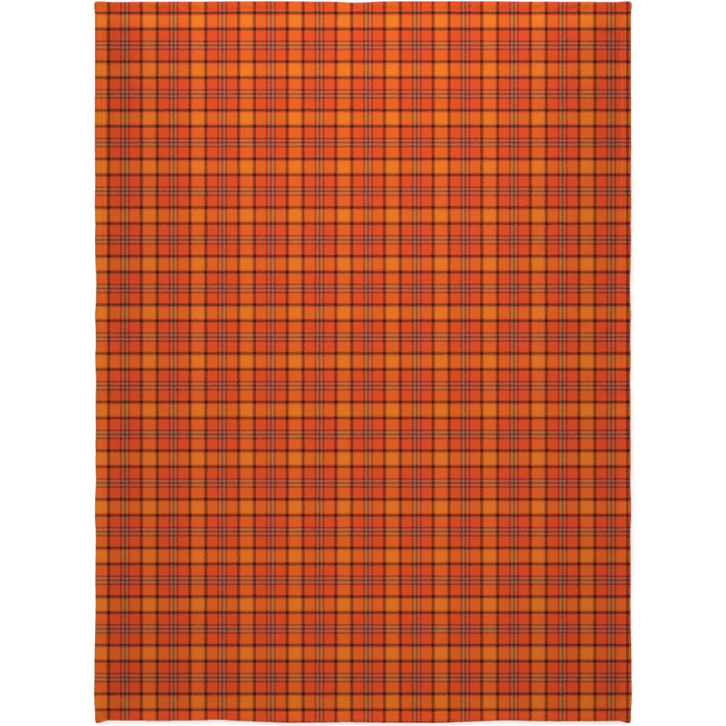 Orange With Black Plaid Blanket, Plush Fleece, 60x80, Orange, Orange