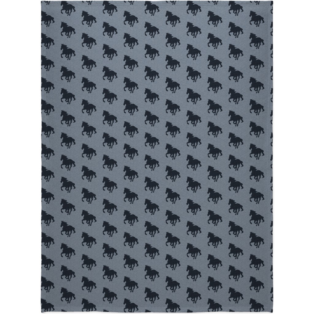 Running Horse - Blue Blanket, Plush Fleece, 60x80, Blue, True Blue