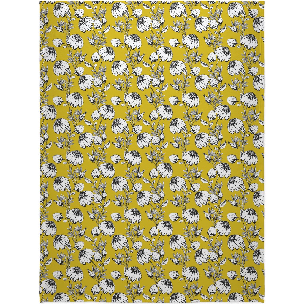 Bloom Floral - Yellow Blanket, Plush Fleece, 60x80, Yellow