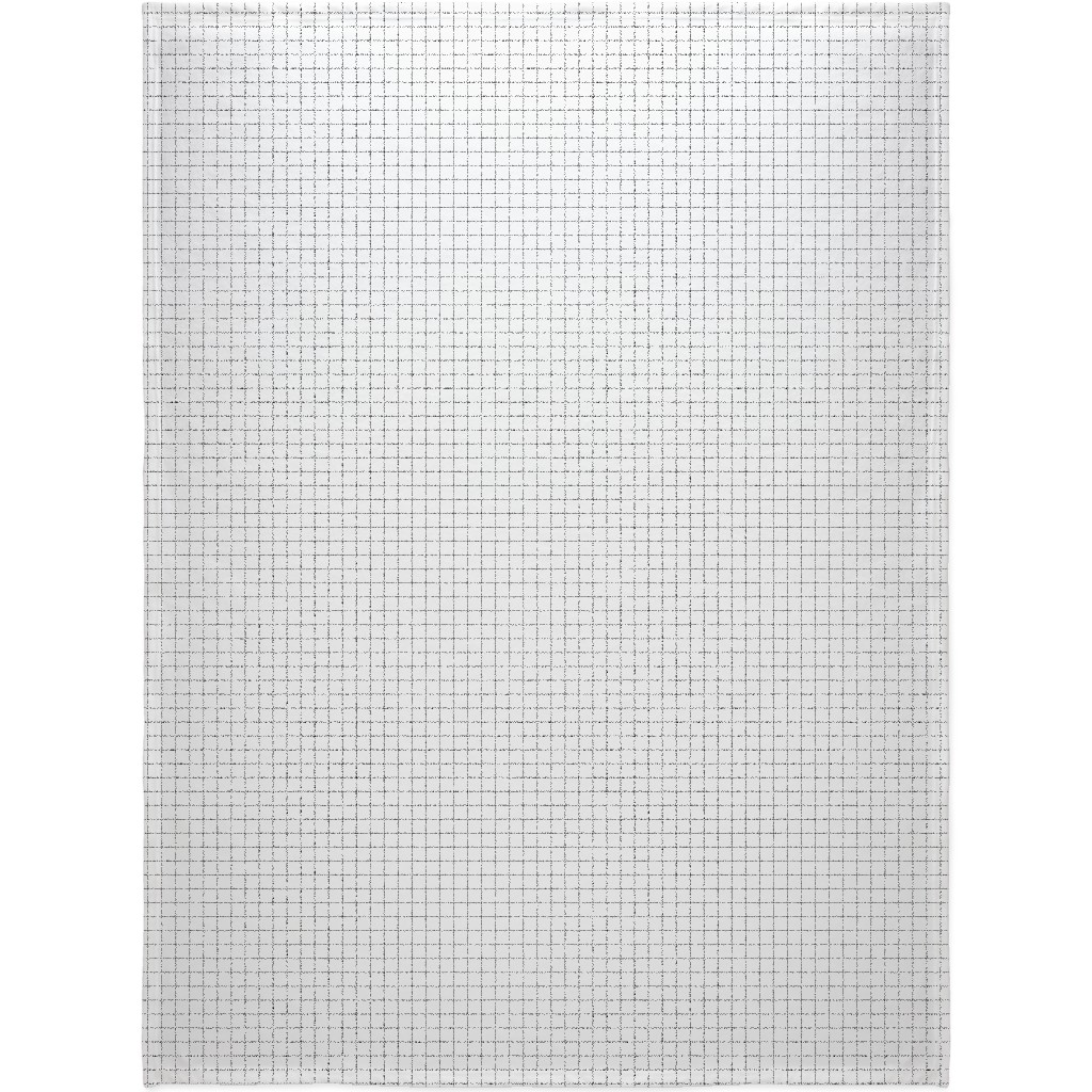 Black & White Grid Blanket, Plush Fleece, 60x80, White