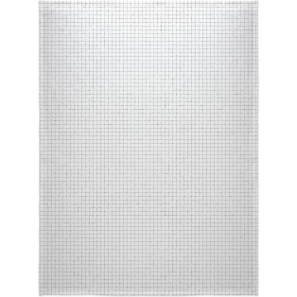 Black & White Grid Blanket, Plush Fleece, 60x80, White, White