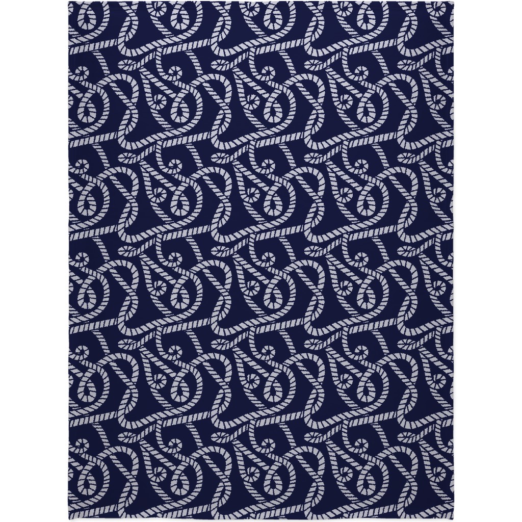 Nautical Rope on Navy Blanket, Plush Fleece, 60x80, Blue