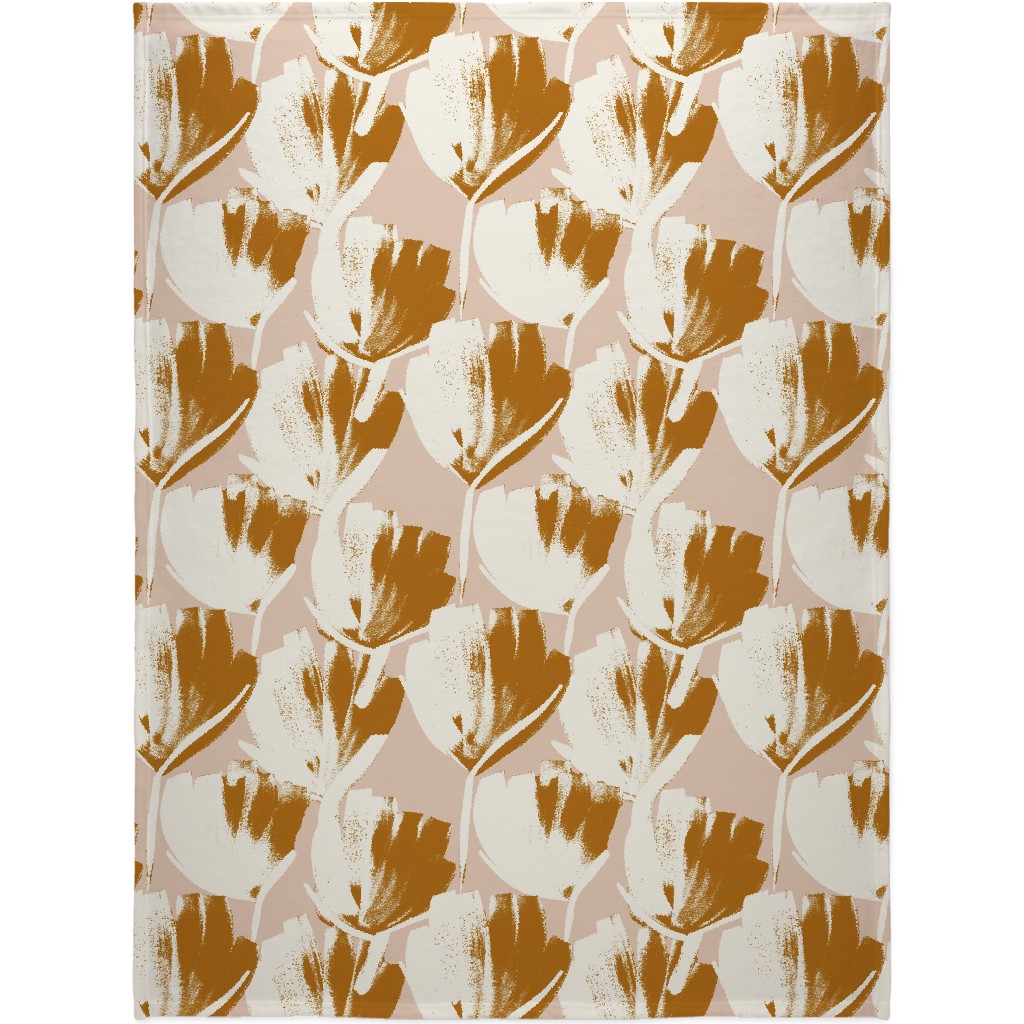 Flowers - Mustard Blanket, Plush Fleece, 60x80, Pink, Bright Pink