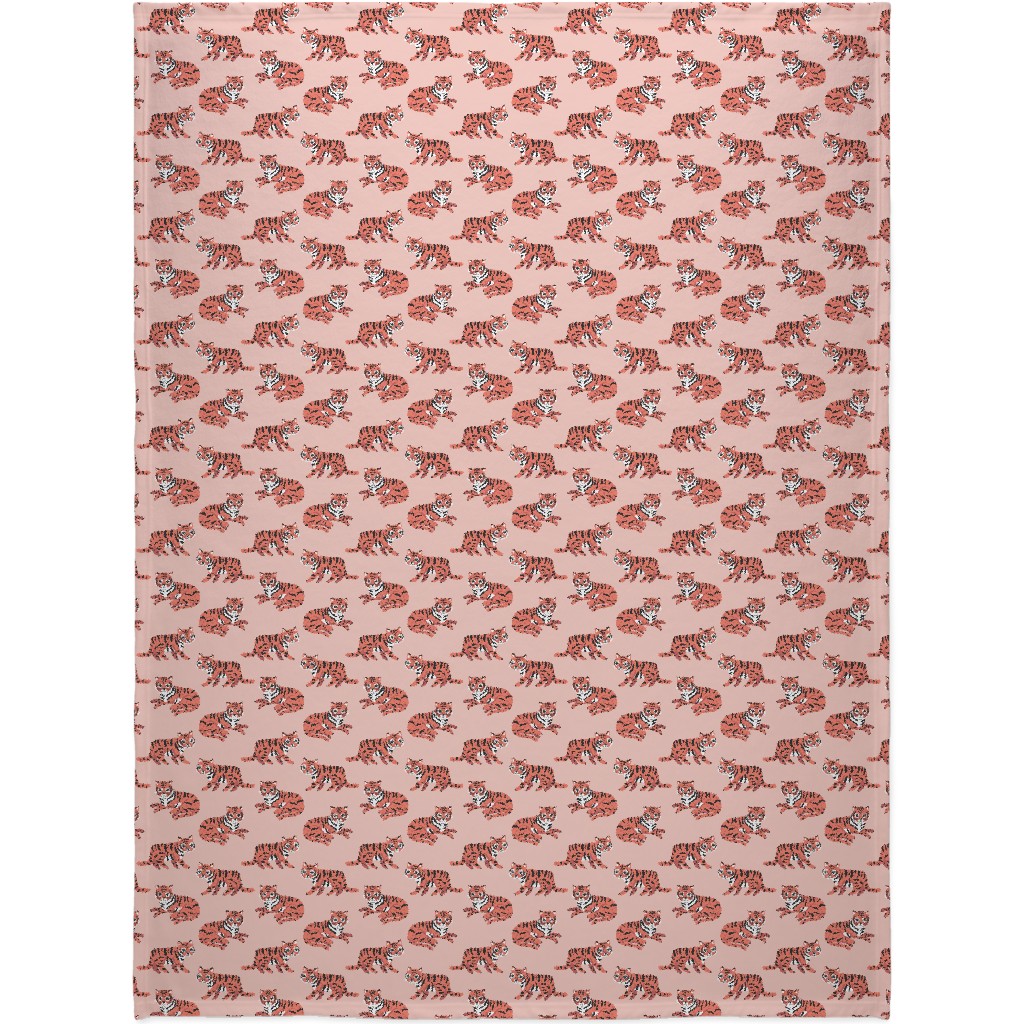 Jungle Tigers - Blush and Coral Blanket, Plush Fleece, 60x80, Pink