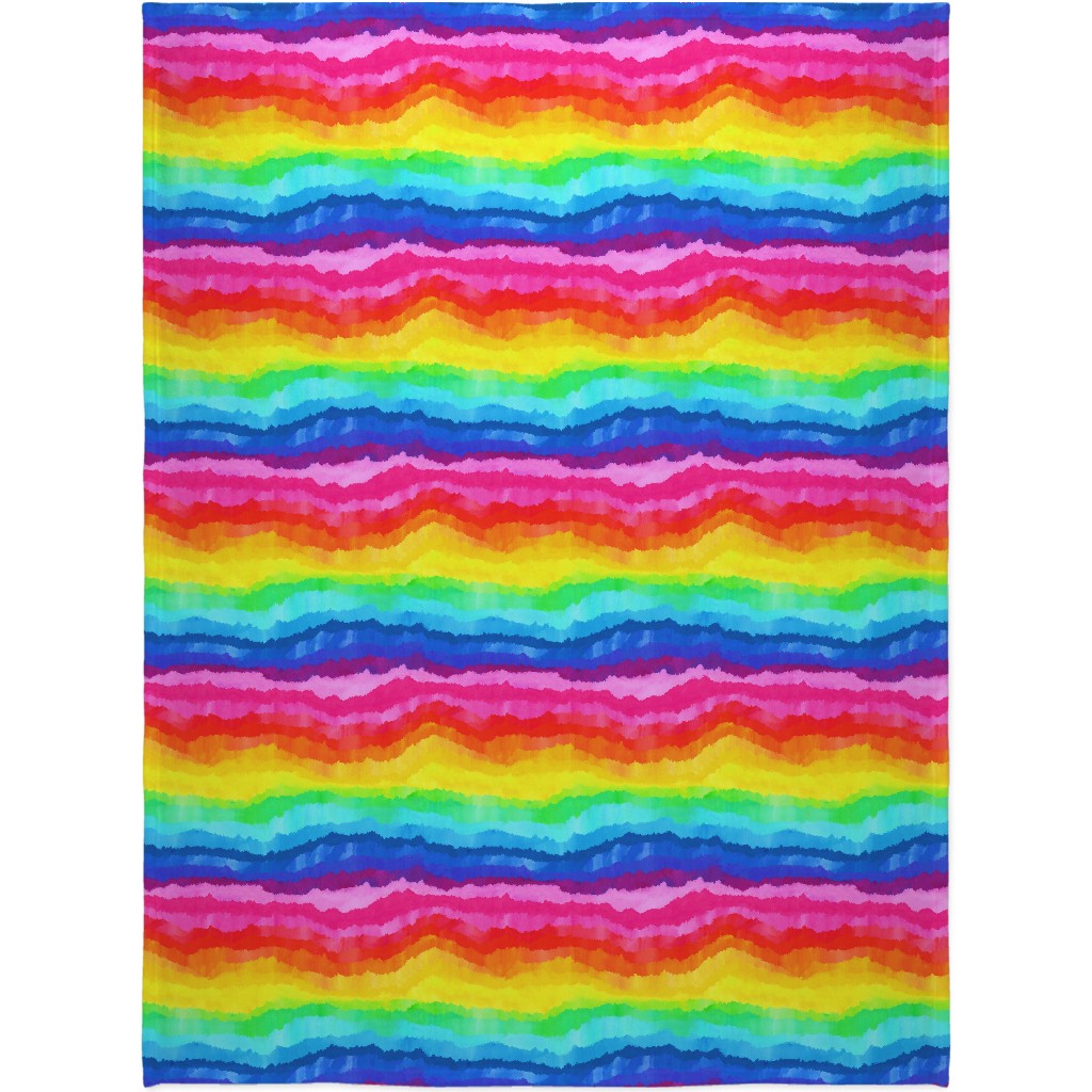 Rainbow Acrylic Waves Blanket, Plush Fleece, 60x80, Multicolor