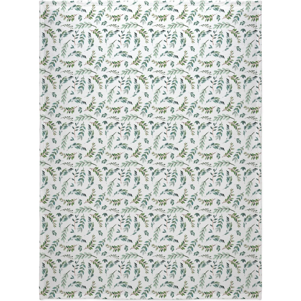 Paprika Floral Greenery Leafs - Green Blanket, Plush Fleece, 60x80, Green, Classic Green