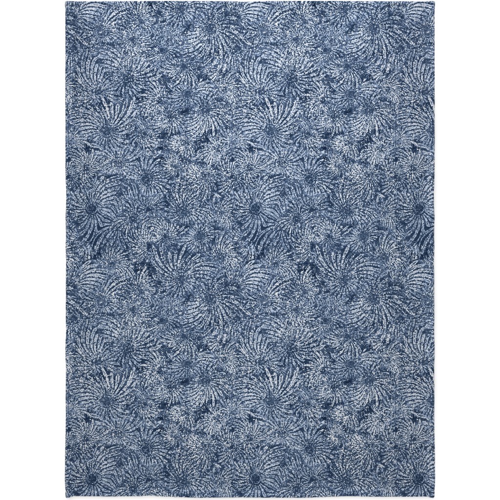 Shibori Floral Bursts - Navy Blanket, Plush Fleece, 60x80, Blue