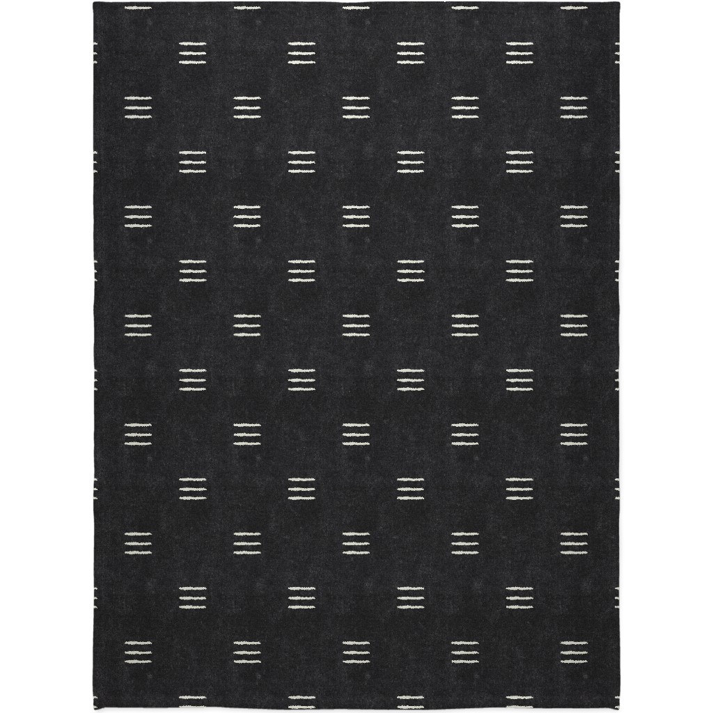 Triple Dash Mudcloth Blanket, Plush Fleece, 60x80, Black
