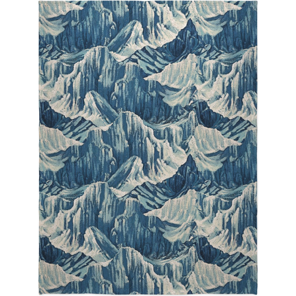 Vintage Snowy Mountains - Blue Blanket, Plush Fleece, 60x80, Blue