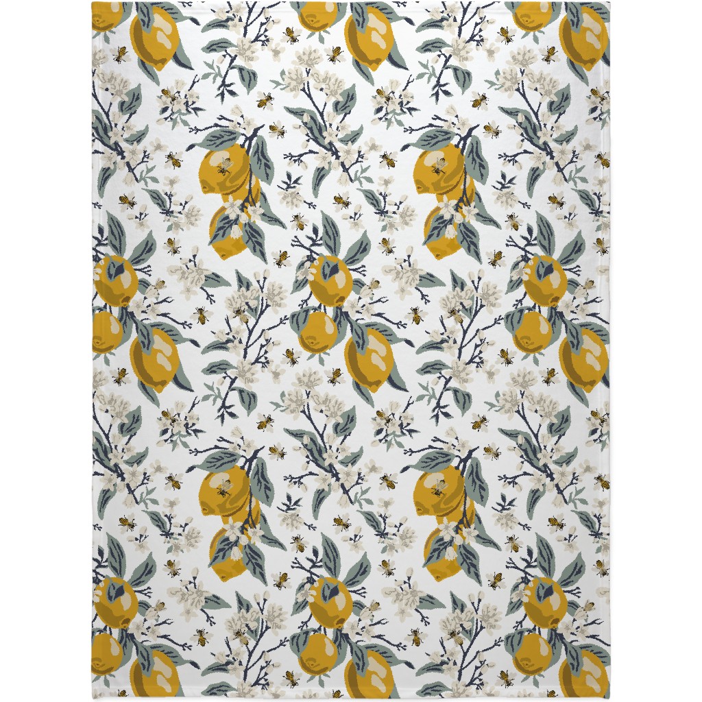 Bees and Lemons - White Blanket, Plush Fleece, 60x80, Yellow, Classic Yellow