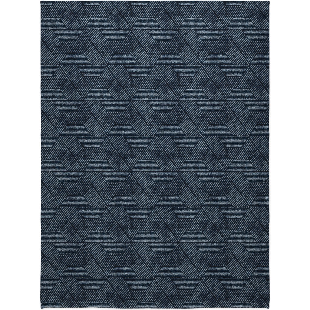 Cadence Triangles - Denim Blanket, Plush Fleece, 60x80, Blue, True Blue