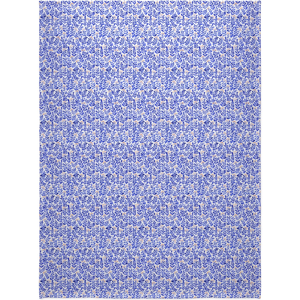 Leaves - Blue Blanket, Plush Fleece, 60x80, Blue