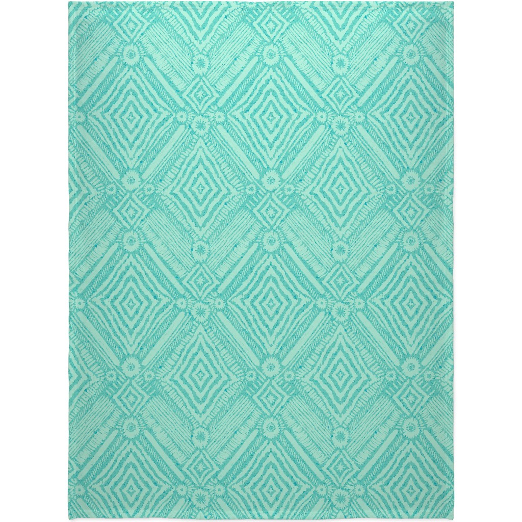Textural Diamonds - Turquoise Blanket, Plush Fleece, 60x80, Blue, True Blue
