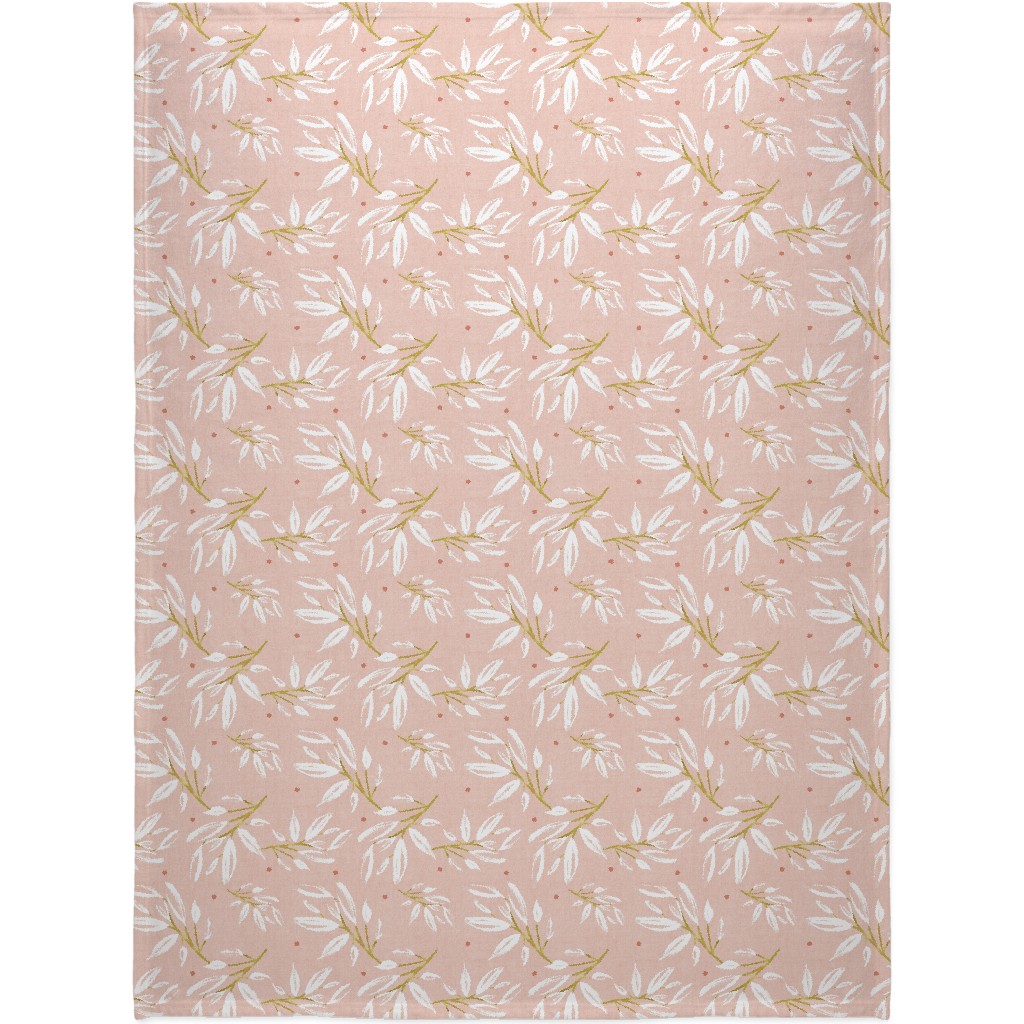 Zen - Gilded Leaves - Blush Pink Large Blanket, Plush Fleece, 60x80, Pink