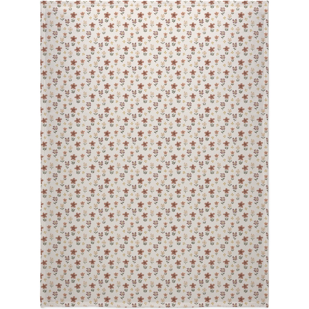 Cute Daisies & Foxgloves Floral - Earth Tones Blanket, Plush Fleece, 60x80, Pink